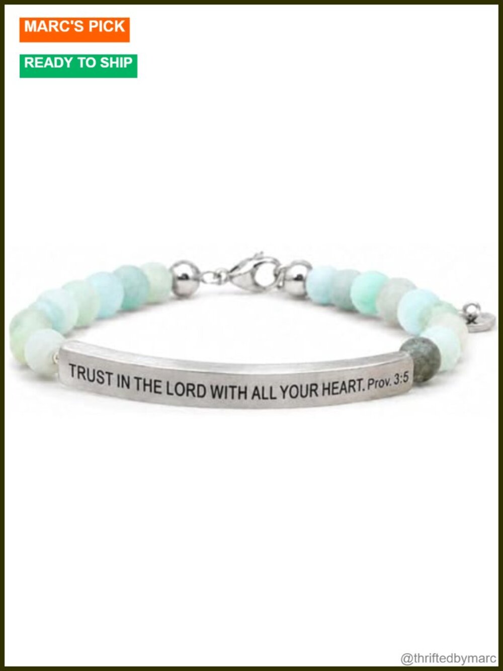 Trust in the Lord Bracelet - Natural Amazonite Stretch Fit Stainless Steel Bar